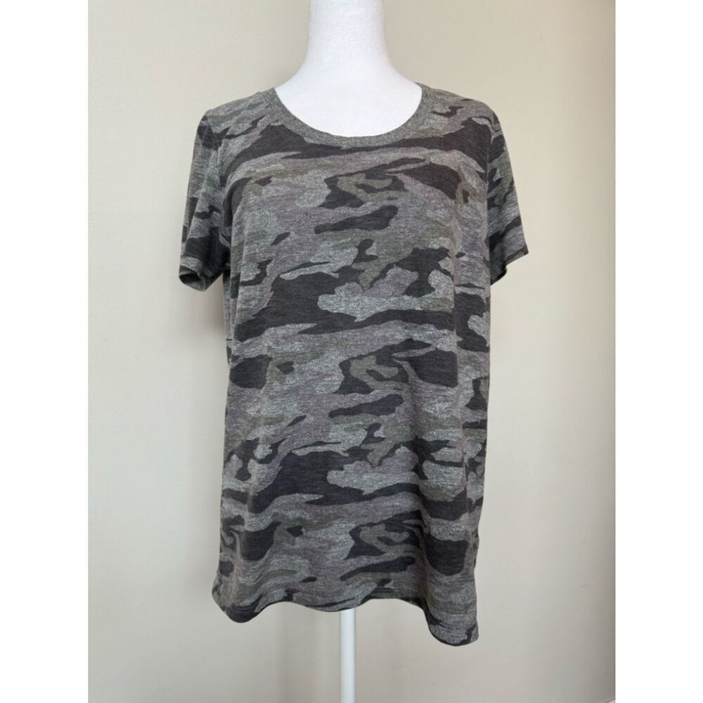 Monrow Gray and Black Camo Short Sleeve Tee